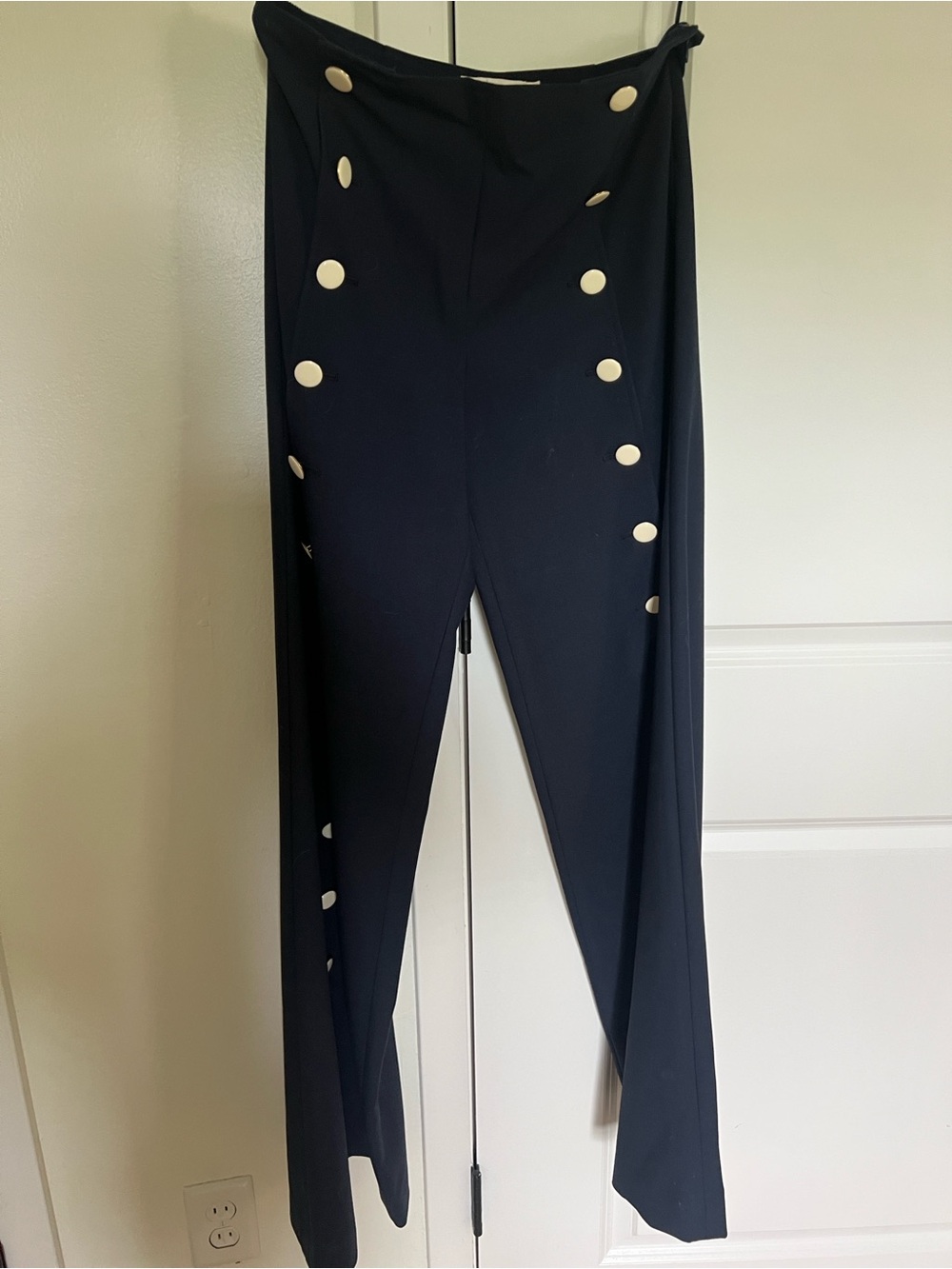 Tory Burch Navy Carrie Wide-Leg Sailor-Style Pants with White Buttons - Picture 4 of 6